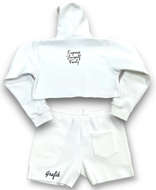 Rated B Crop Hoodie Short Set (White)