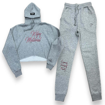 Wifey Material Crop Hoodie Sweatsuit (Heather Gray)