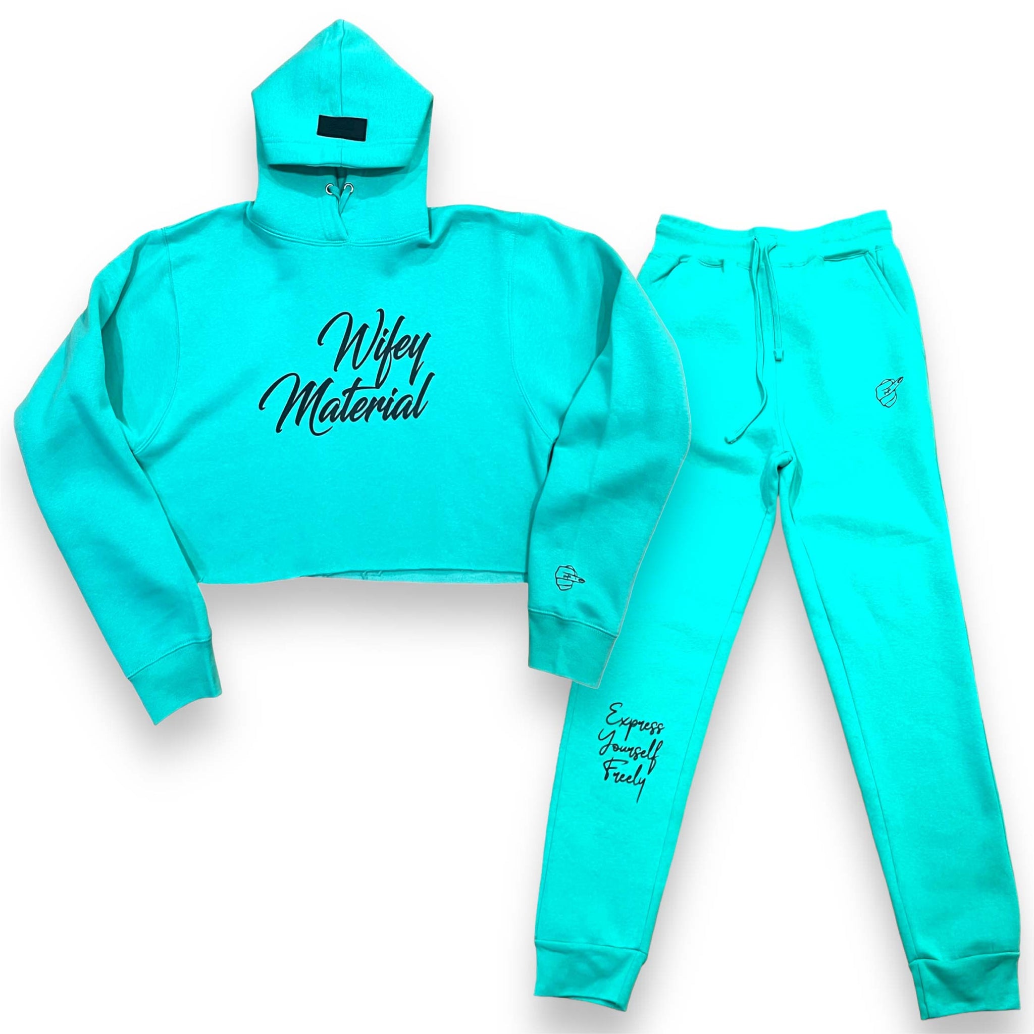 Wifey Material Crop Hoodie Sweatsuit (Mint Green)